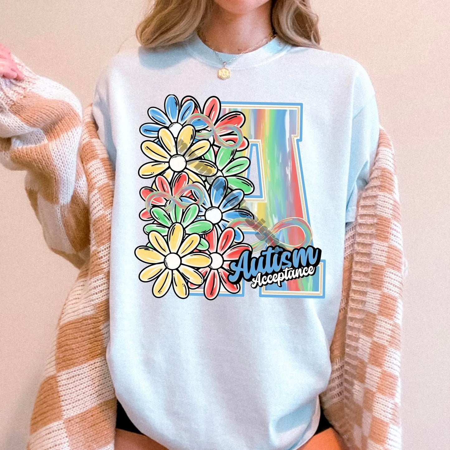 Autism acceptance – floral pastel stripes