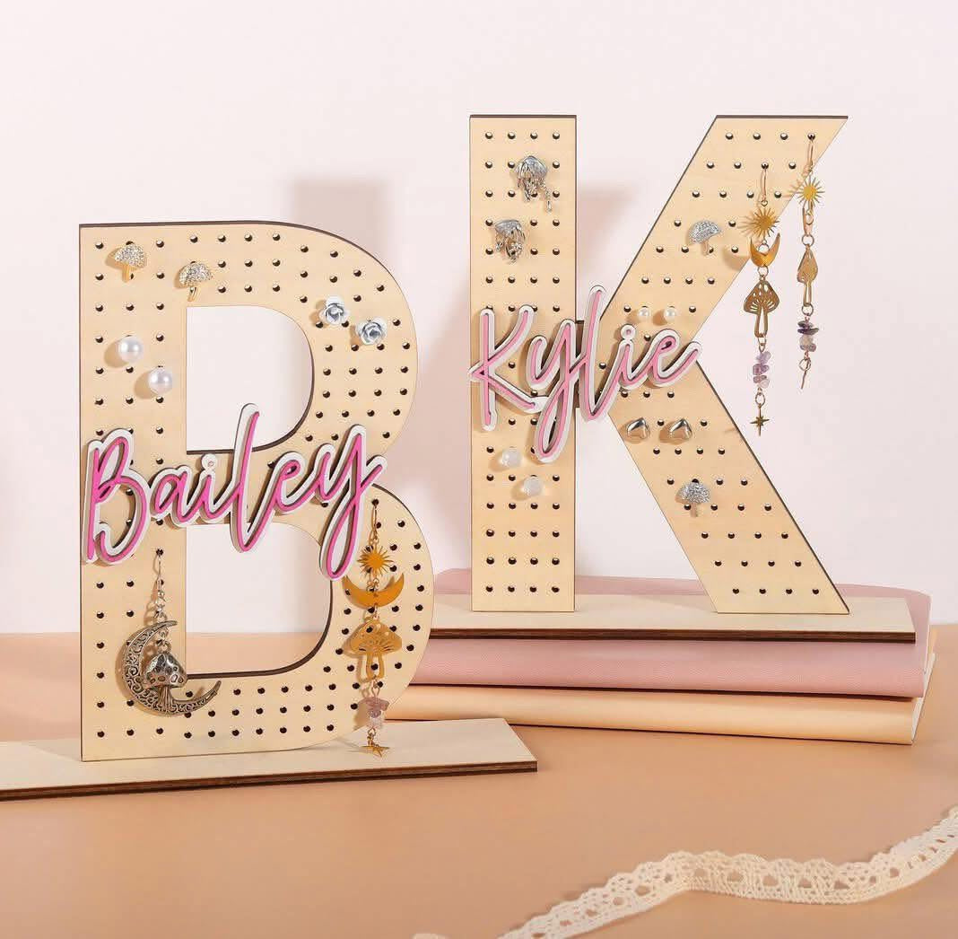 Personalized Name Wood Earring Holder