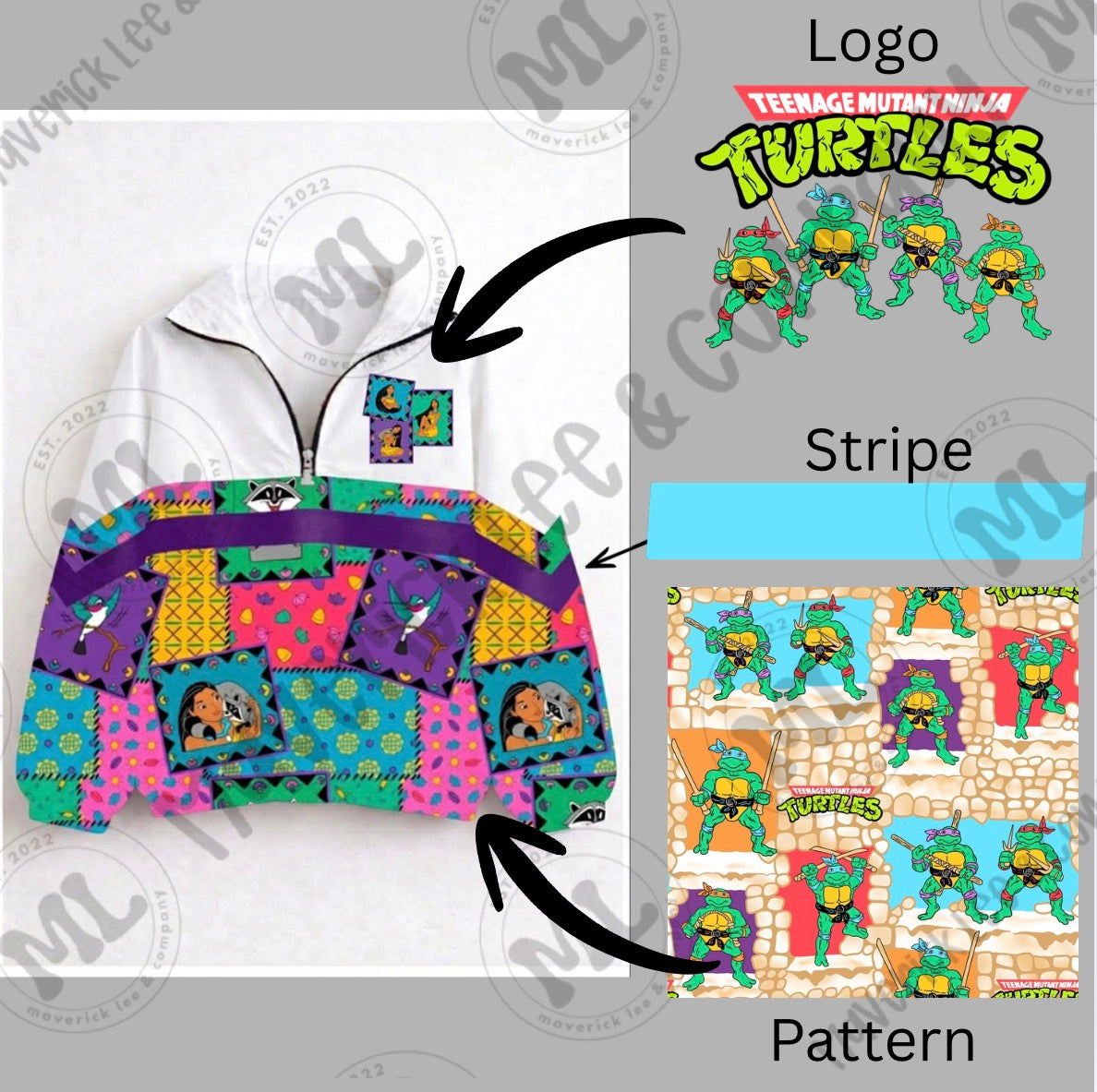 90s vibes quarter zip – turtle with logo