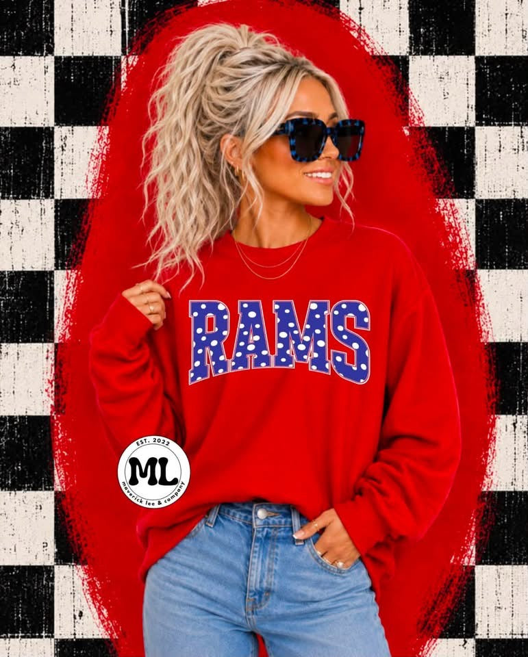 Rams - blue with red polkadots