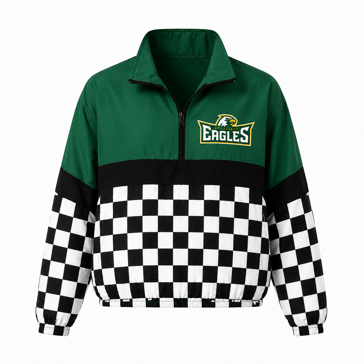 Quarter zip - Troy Christian- Green Top / black stripe / black and white checkered bottom
