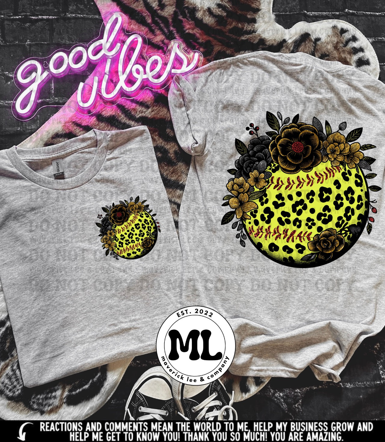Floral cheetah softball front pocket + back