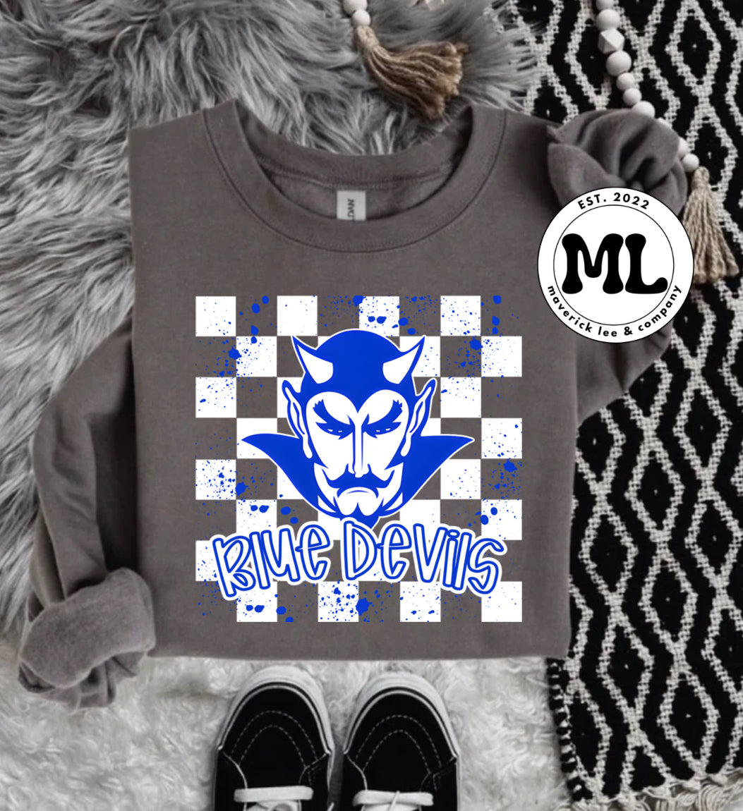Brookville blue Devils checkered paint splatter
