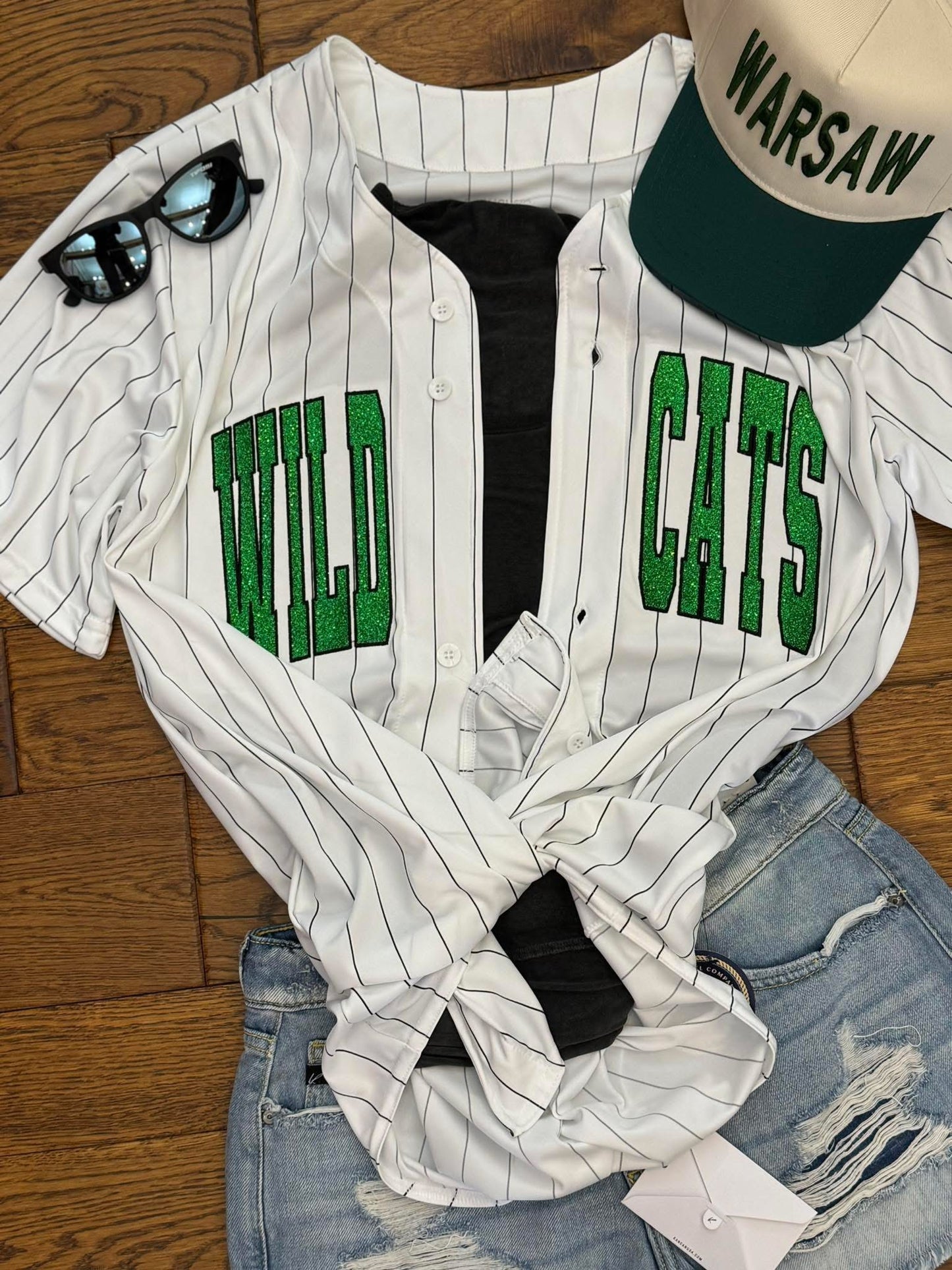 Button up pinstripe embroidered fan jersey
