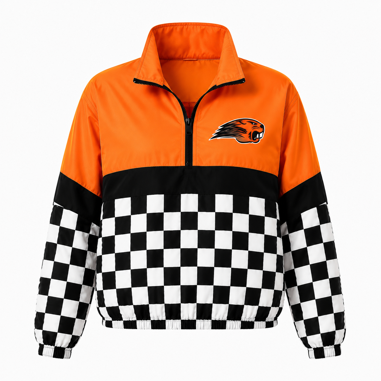 Quarter zip - Beavercreek - Orange top / black stripe / black and white checkered bottom