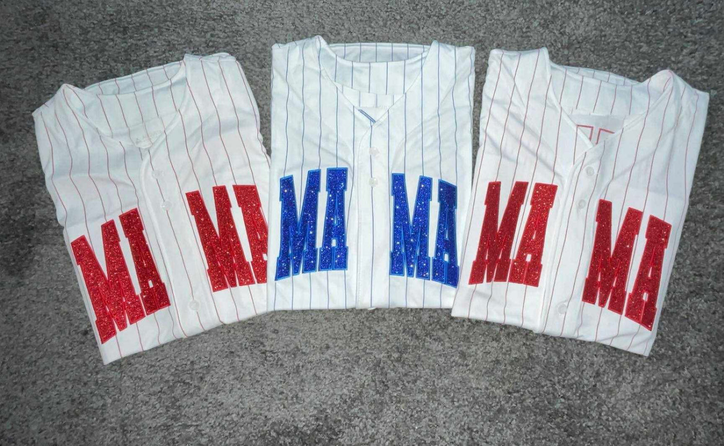 Button up pinstripe embroidered fan jersey