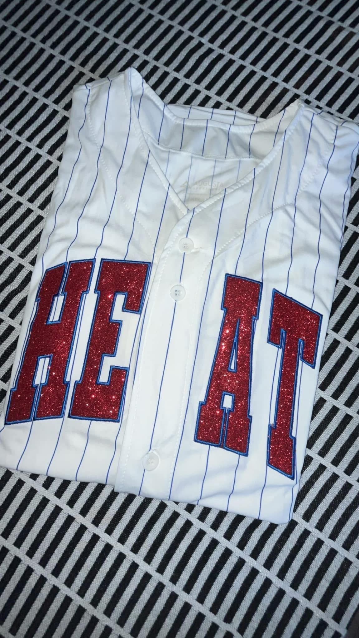 Button up pinstripe embroidered fan jersey