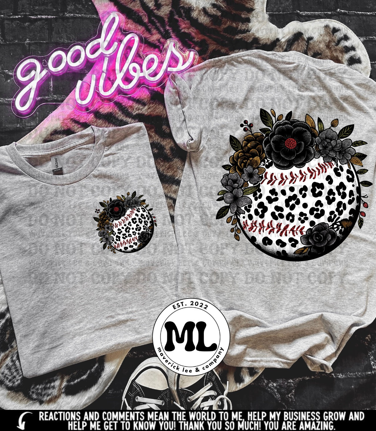 Floral cheetah baseball front pocket + back