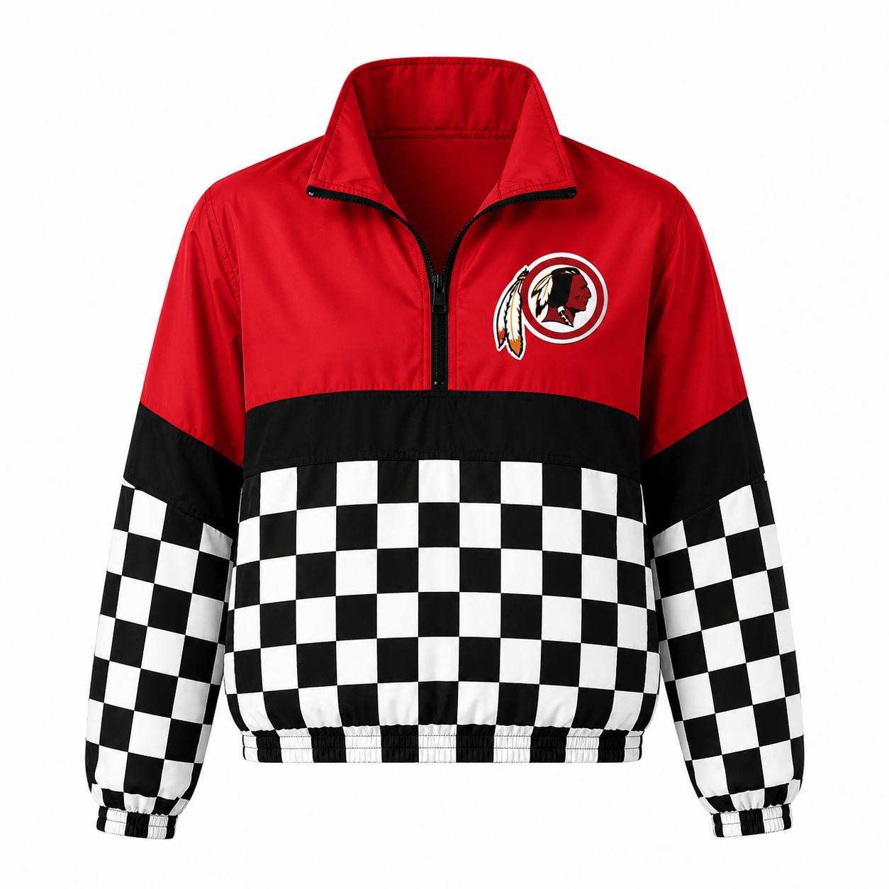 Quarter zip - Cedarville - Red top / black stripe / black and white checkered bottom