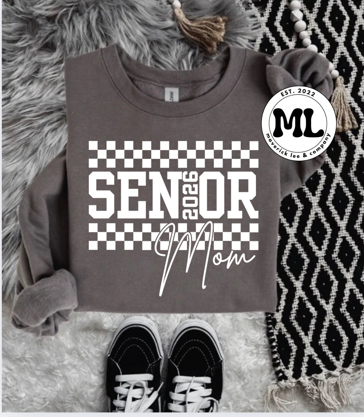 Senior mom, white checkers