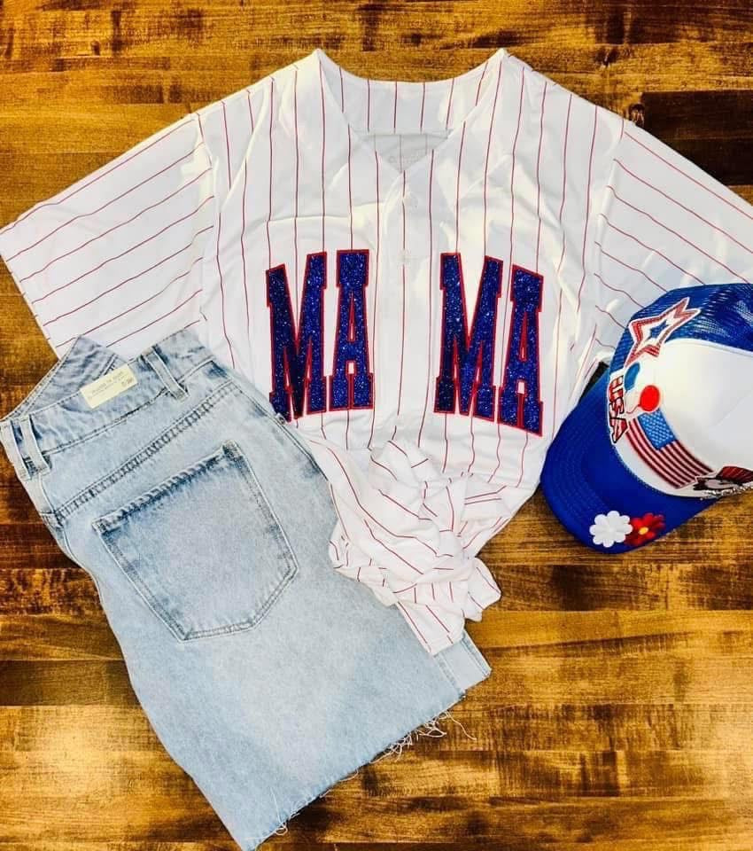 Button up pinstripe embroidered fan jersey