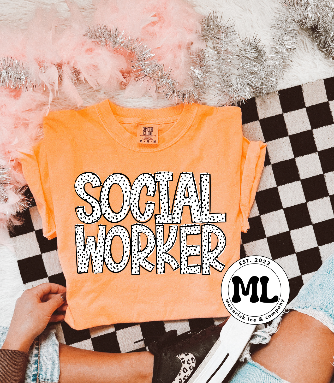 Social worker white with black dots