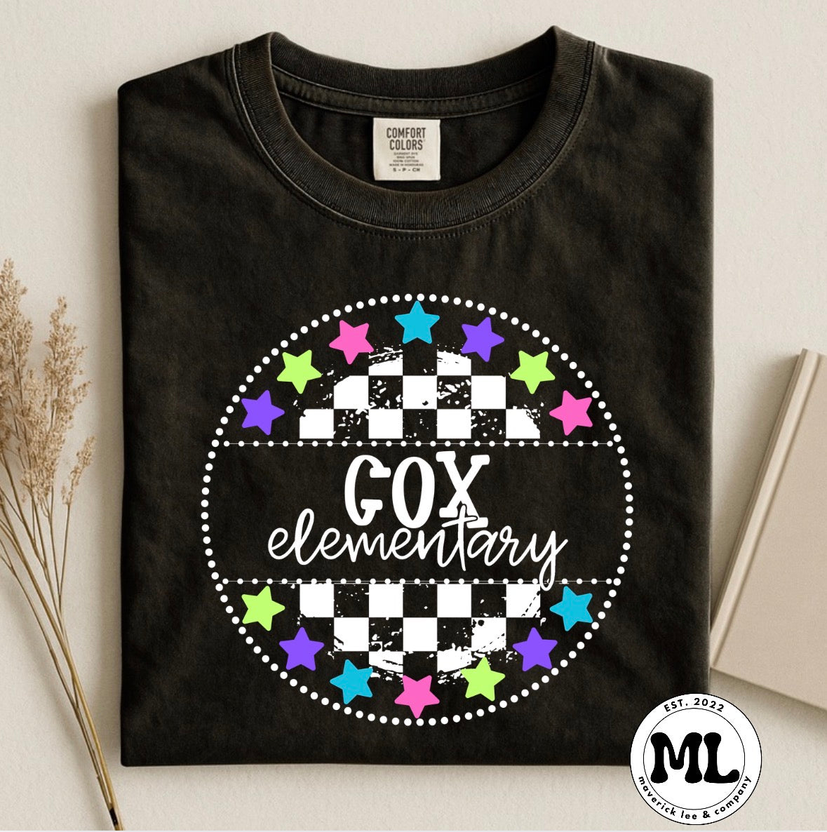 Cox Elementary checkered with multicolored Stars