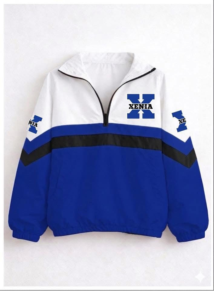 quarter zip – Xenia academics logo – blue bottom with black stripe