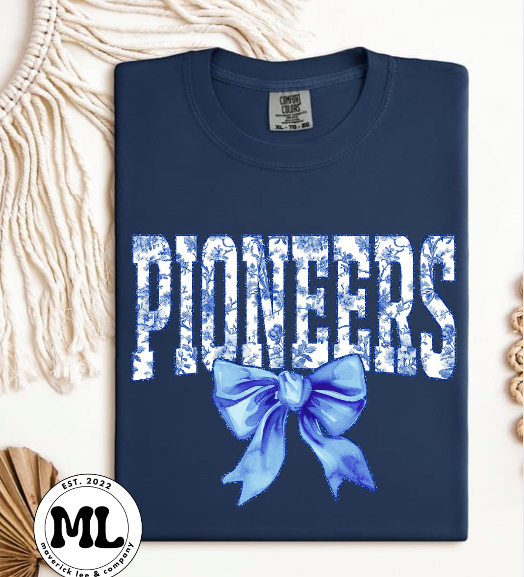 Pioneers light blue floral with bow