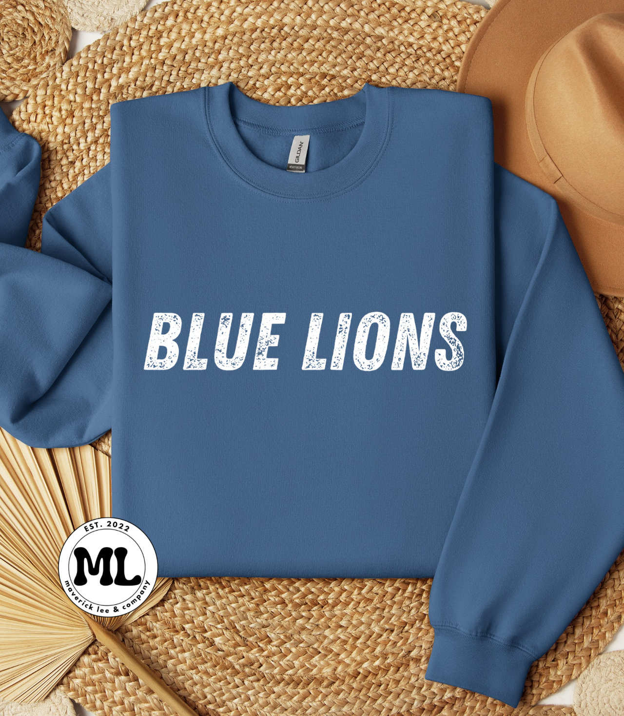 Blue lions white distressed
