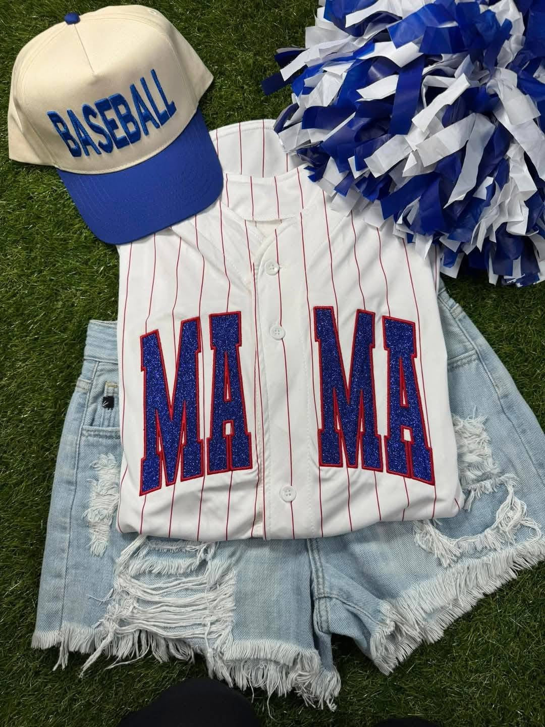Button up pinstripe embroidered fan jersey