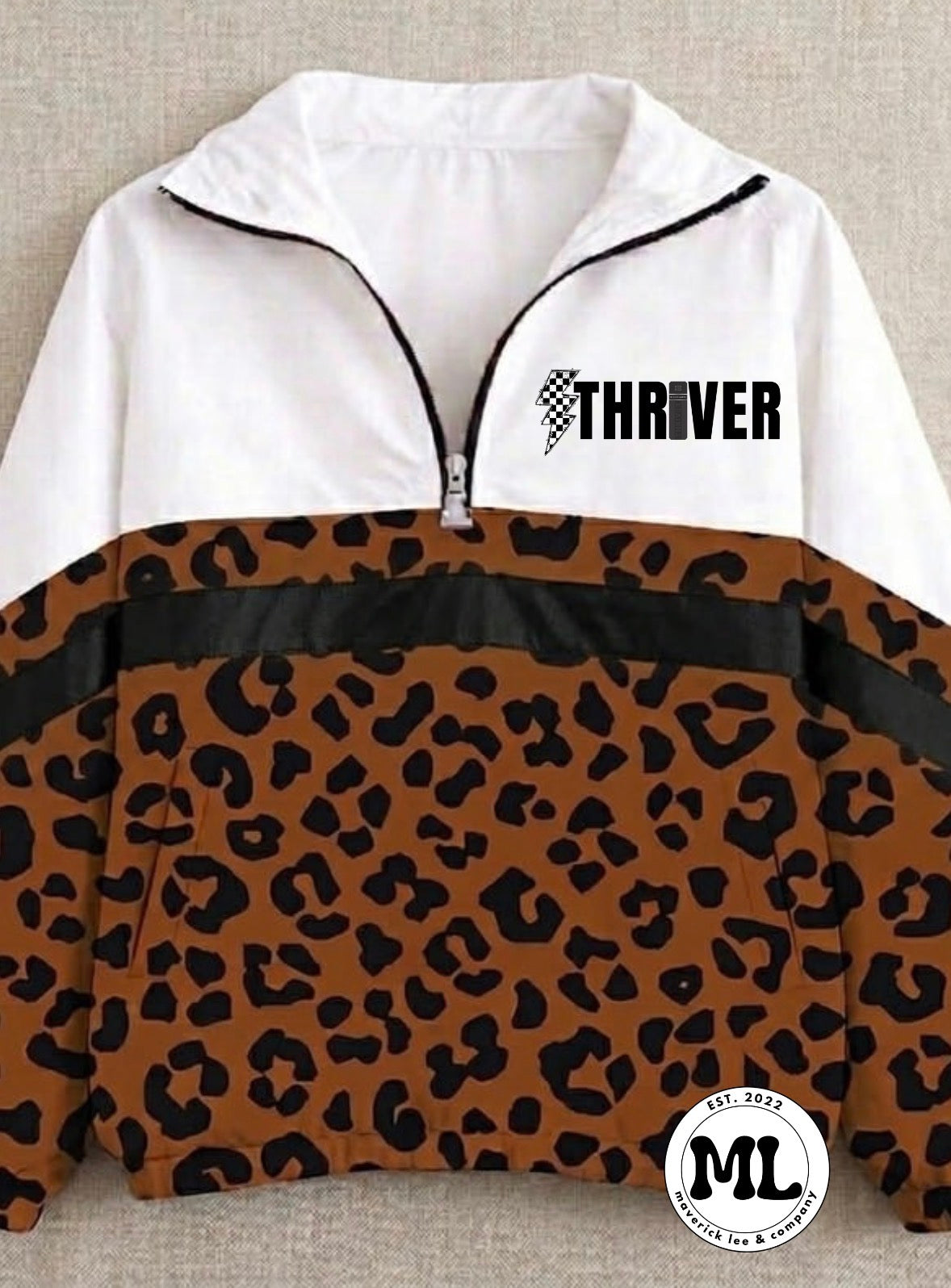 Quarter zip - Thriver bolt - cheetah with black stripe