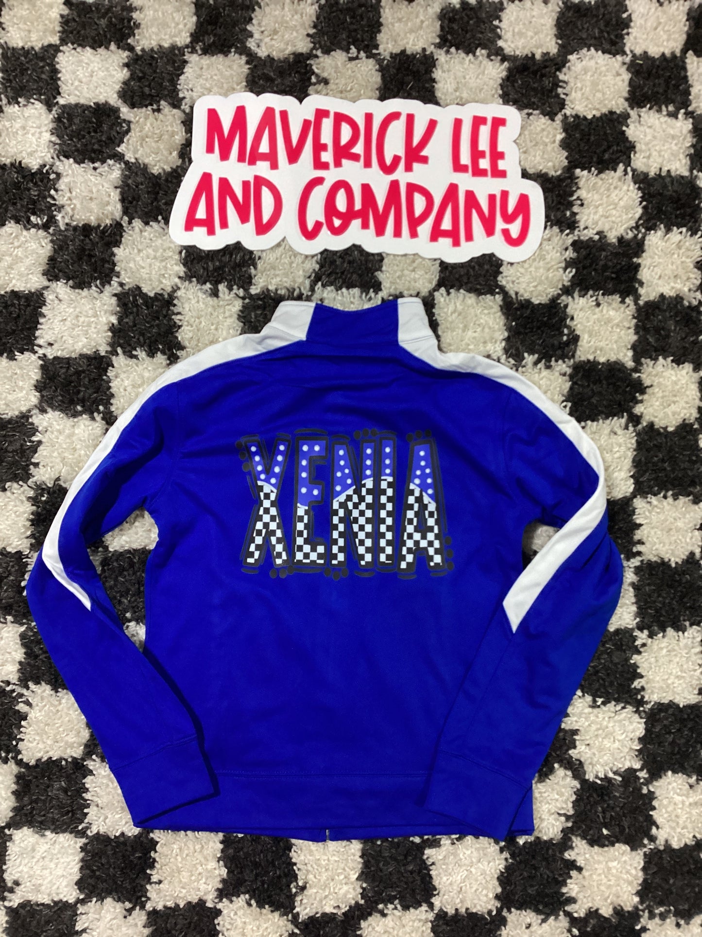 Ladies XS - Xenia split polkadot + checkered jacket – front and back in stock