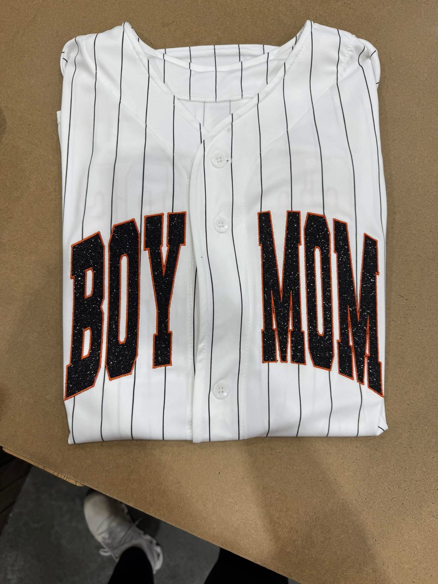 Button up pinstripe embroidered fan jersey