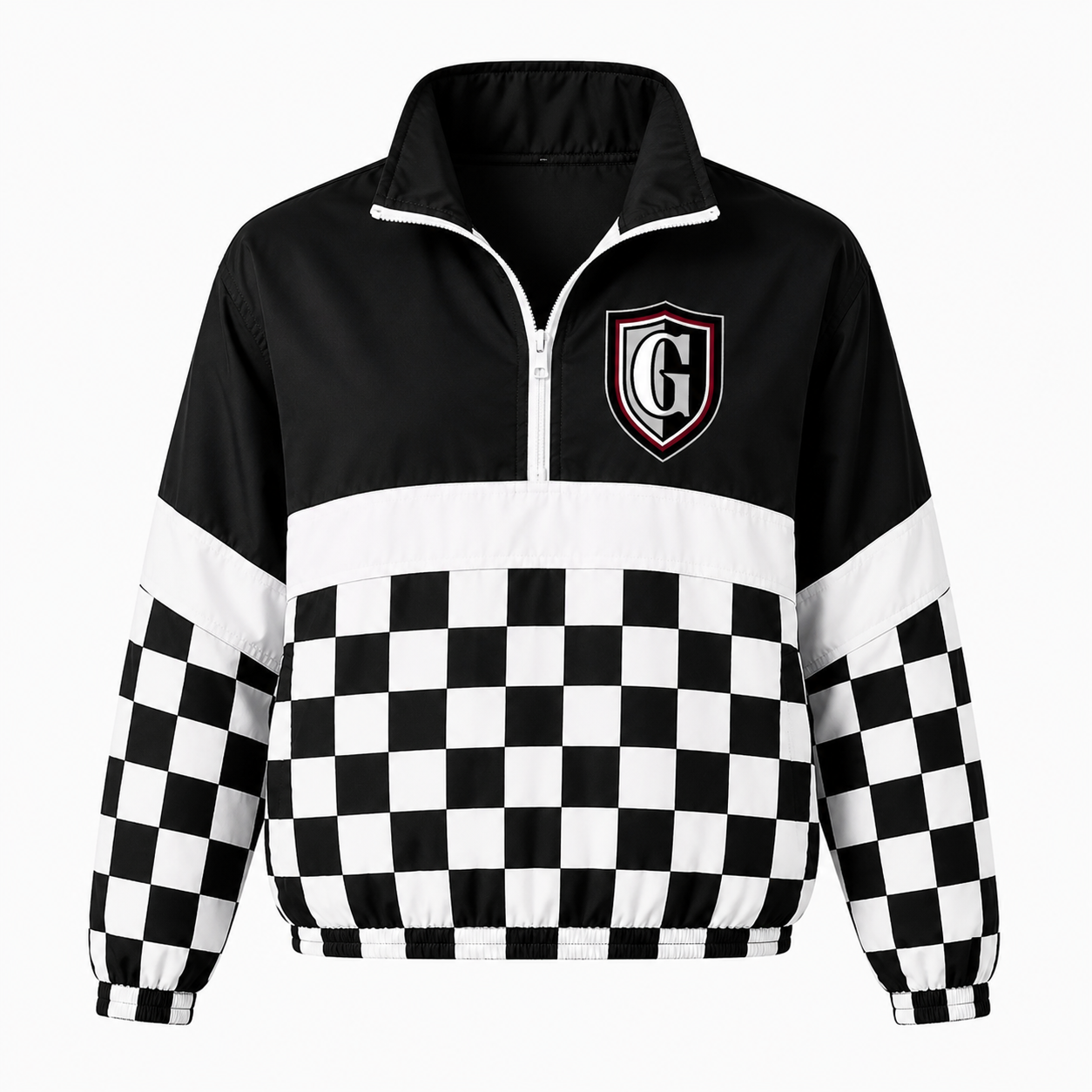 Quarter zip - Greenon - black top / white stripe / black and white checkered bottom