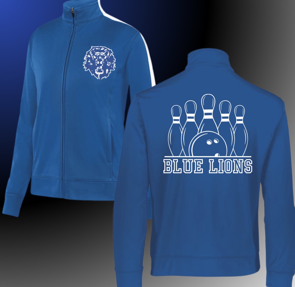 Washington courthouse blue Lions white outline jacket