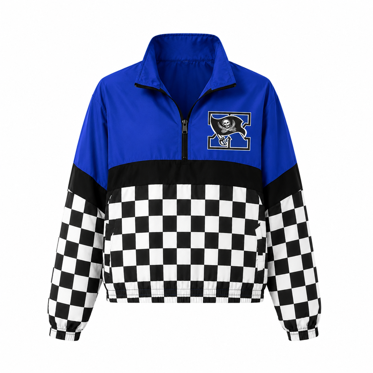 Quarter zip - Xenia - Blue top / black stripe / black and white checkered bottom