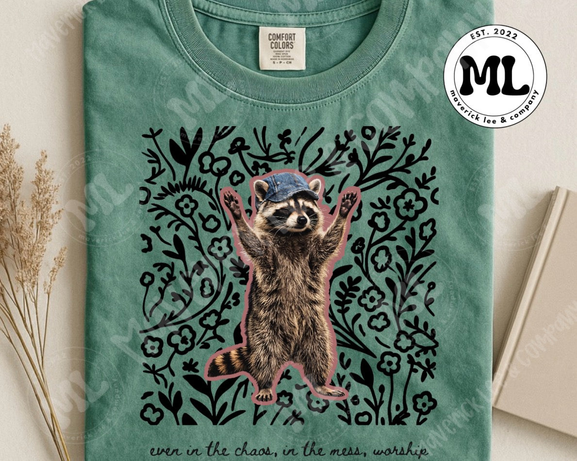 Raccoon Worship pink outline