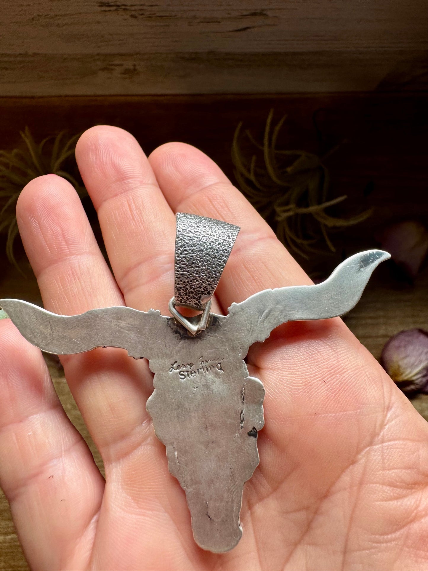 Longhorn Pendant with Gold Accent – Sterling Silver – Native Made by Leroy James