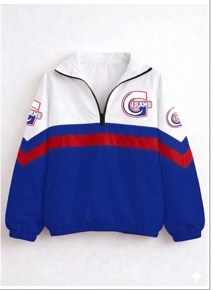 quarter zip – Greeneview G logo - blue bottom with red stripe