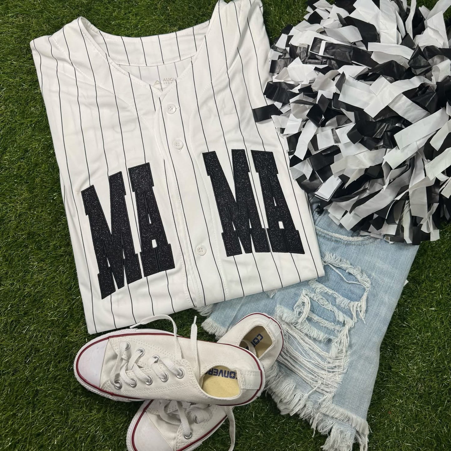 Button up pinstripe embroidered fan jersey