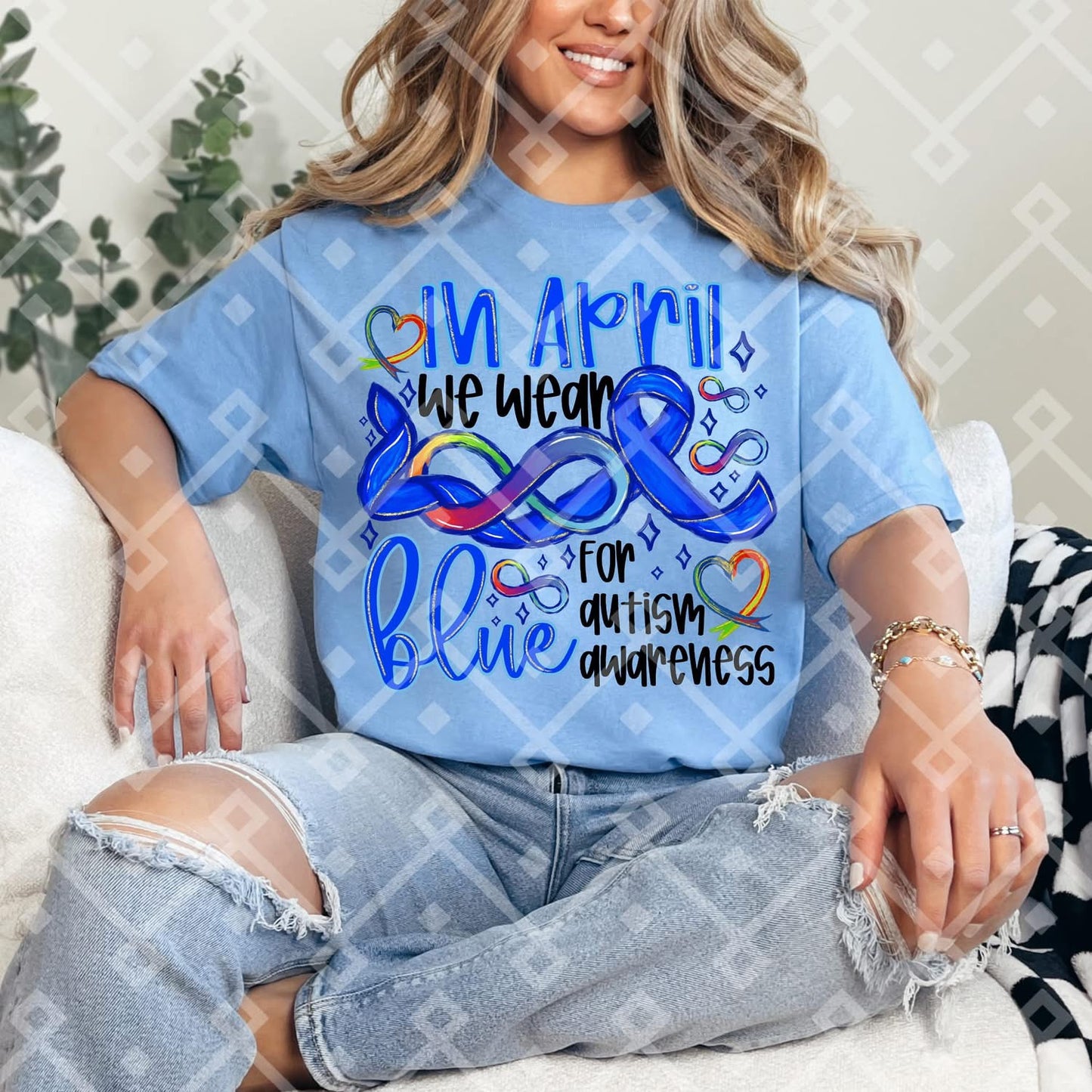 In April, we wear blue black font