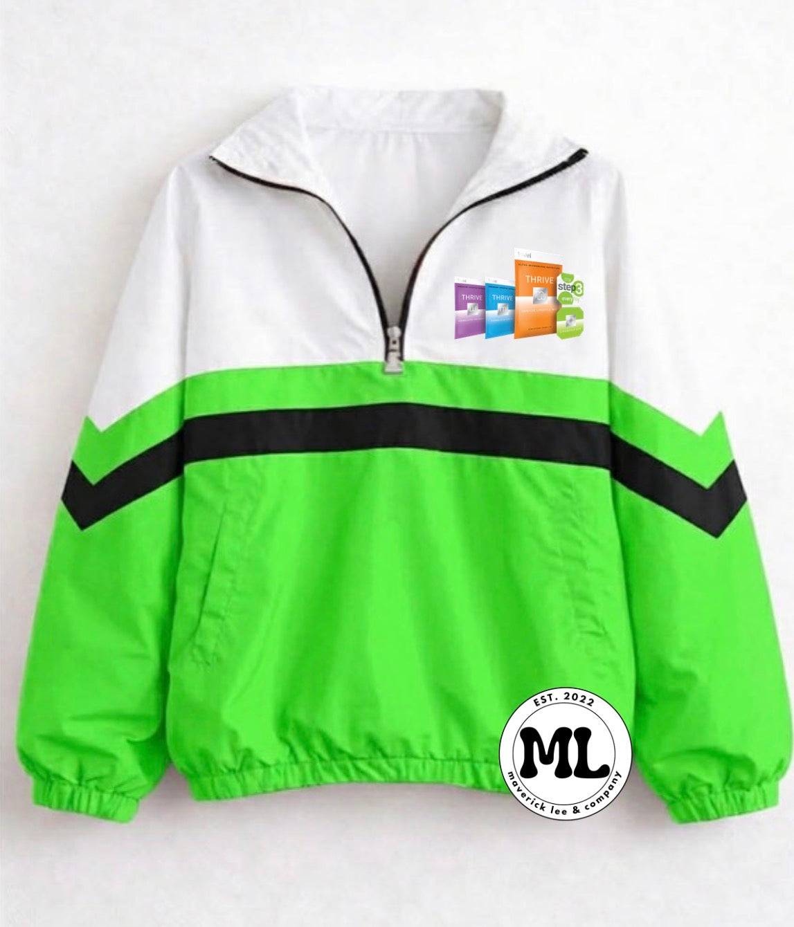 Quarter zip - Three steps -neon green with black stripe