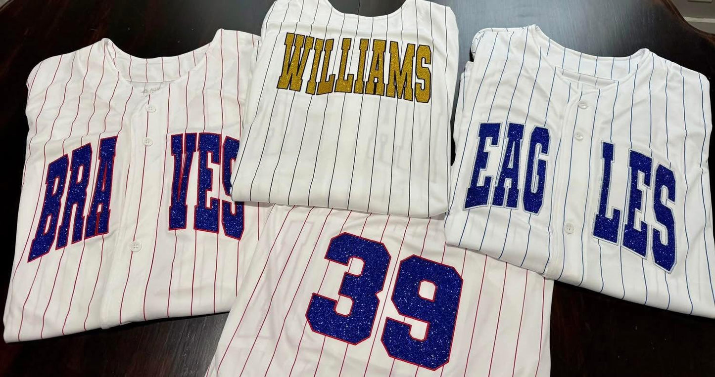 Button up pinstripe embroidered fan jersey