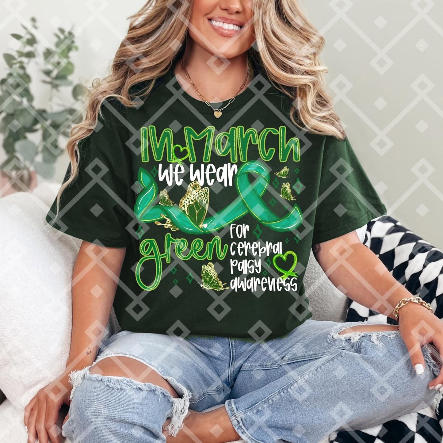 In March we wear green for cerebral palsy awareness - white font
