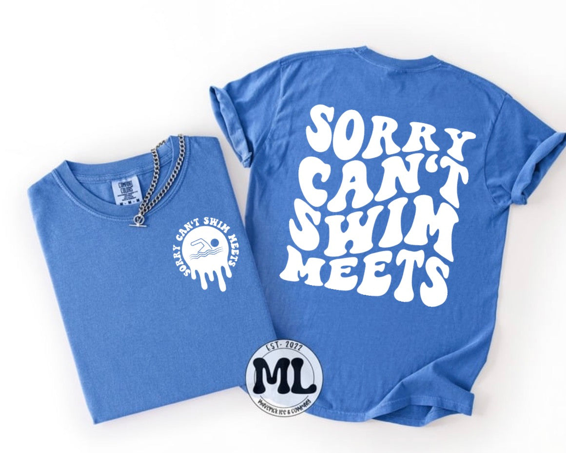 Sorry can’t swim meets - white