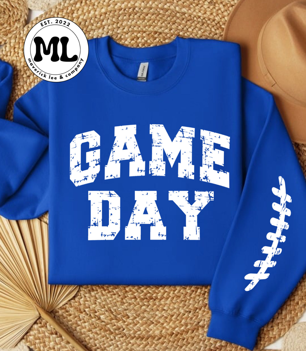 White distressed game day with laces on BOTH sleeves