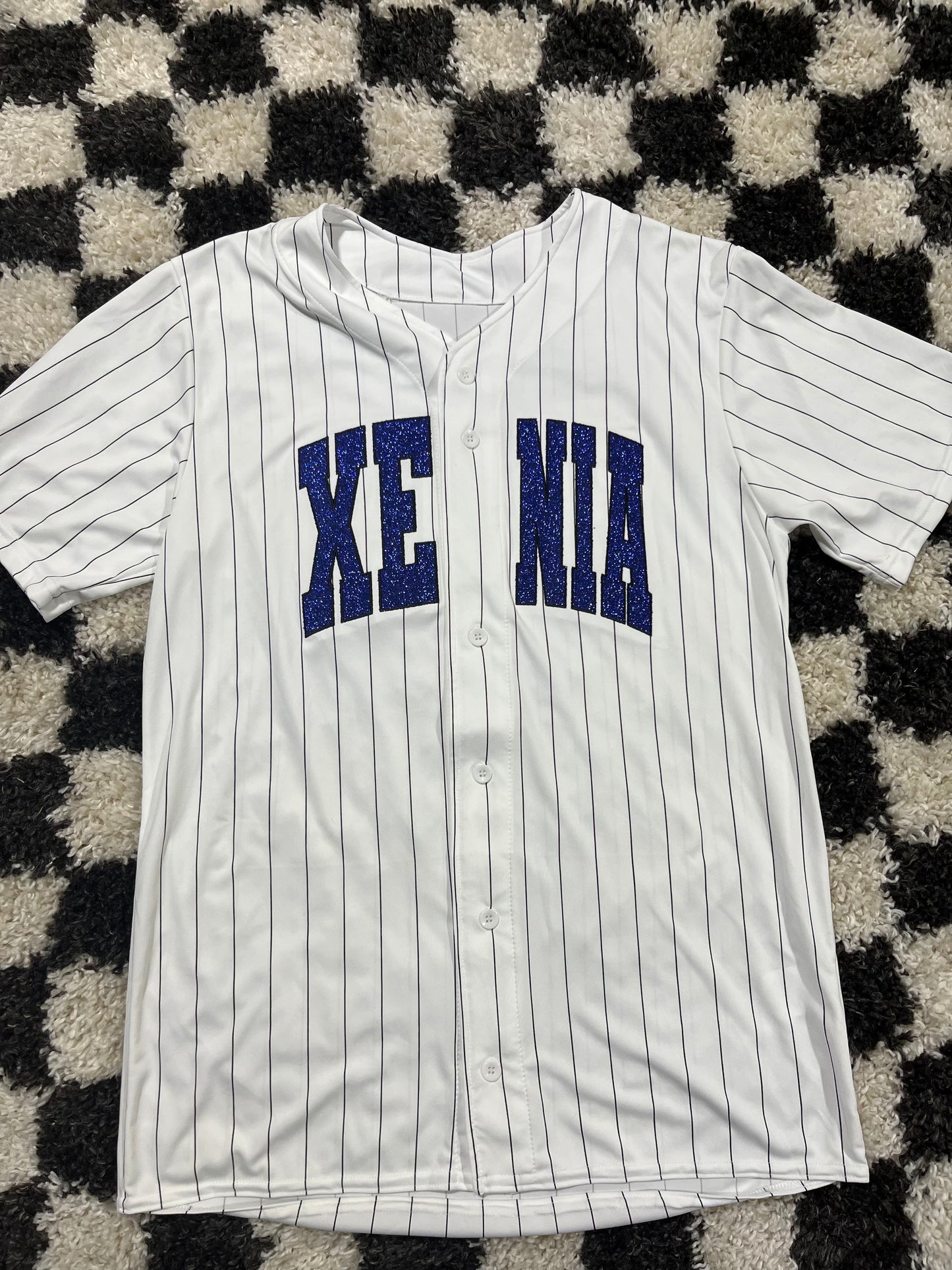 M Xenia Bucs fan jersey embroidered with glitter- in stock