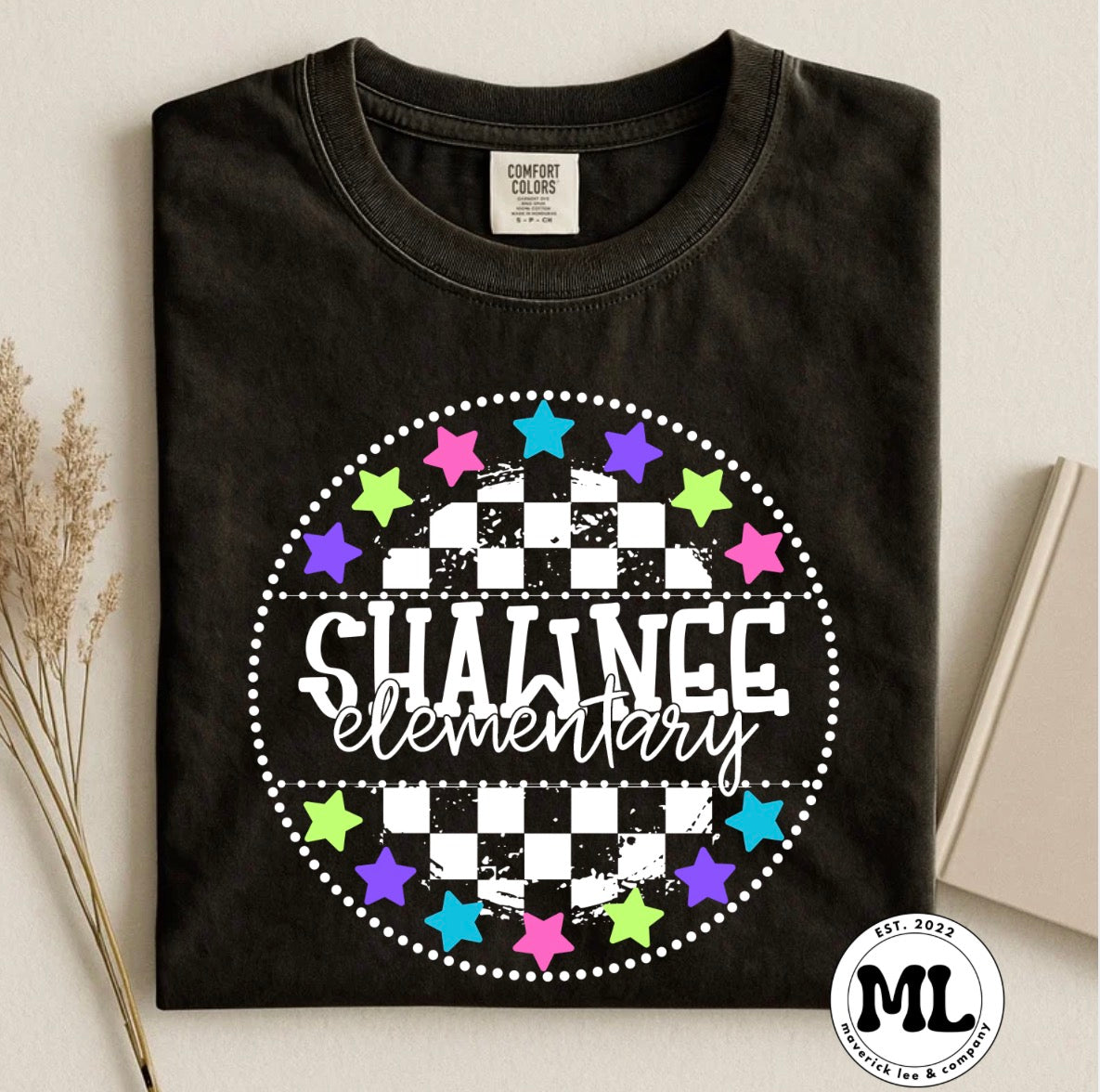 Shawnee Elementary checkered with Stars multicolor