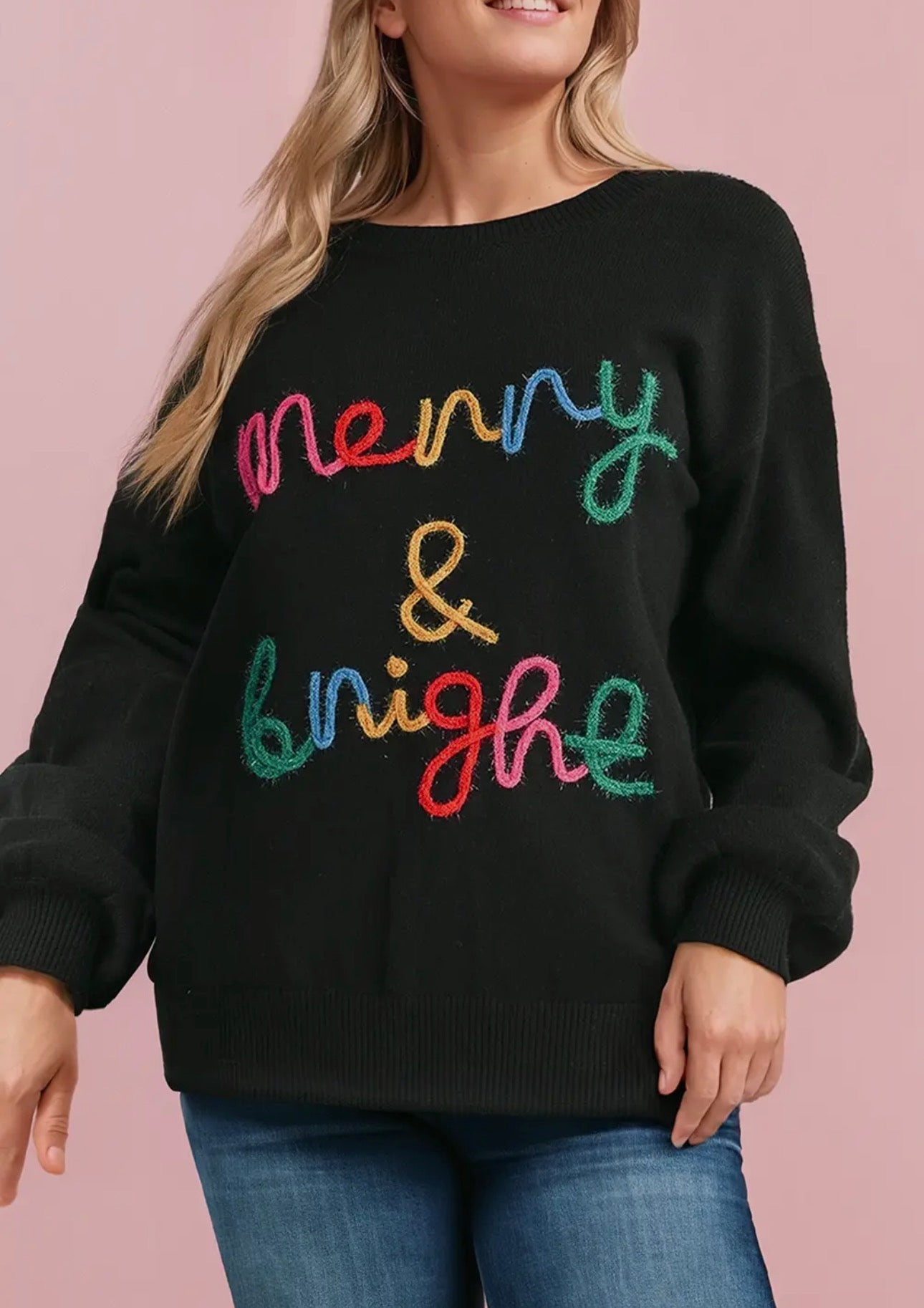 Tinsel Merry & Bright Round Neck Plus Size Sweater