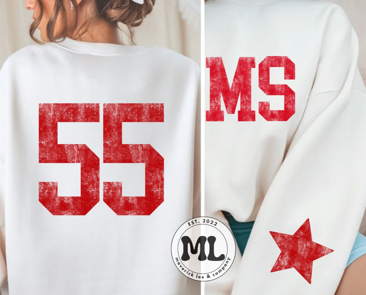 Oversized distressed Rams with stars - Red