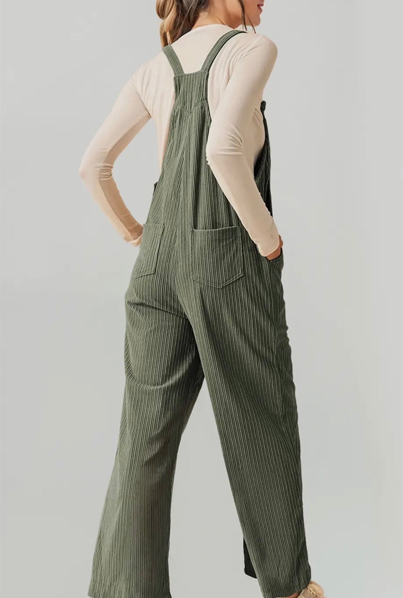 Spring Corduroy Pocketed Wide Leg Loose Fit Overall