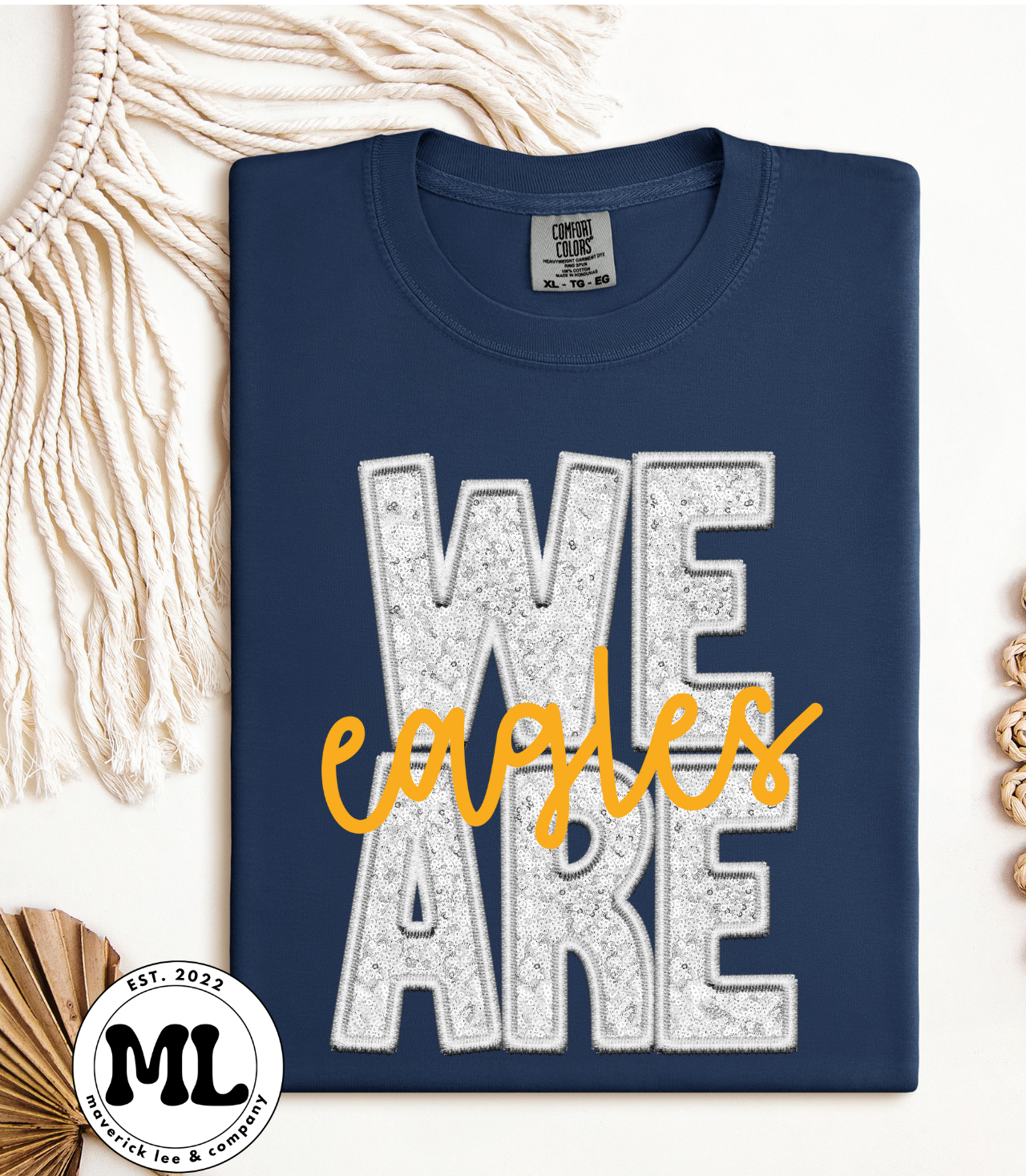Clark State we are eagles faux glitter