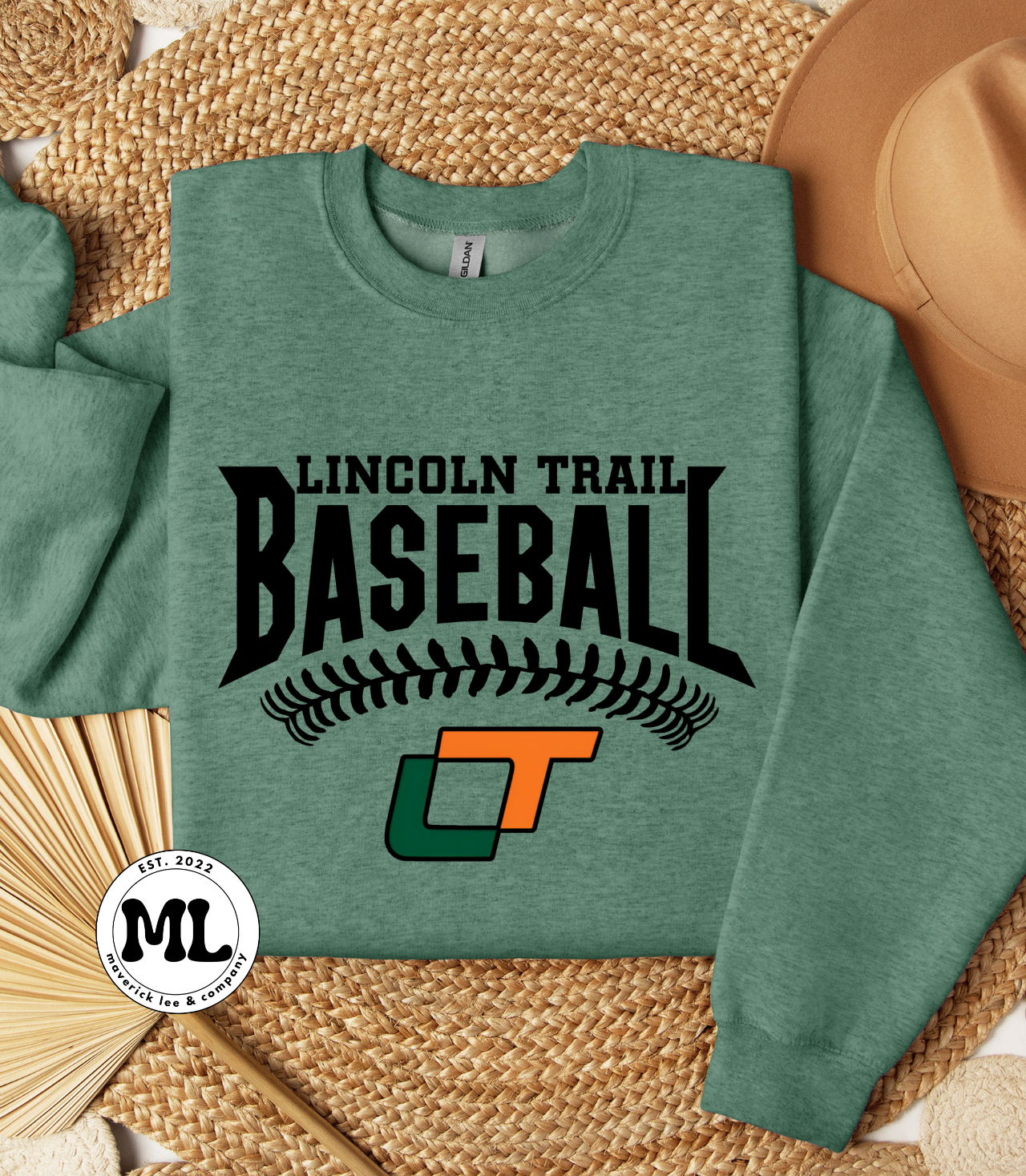 Lincoln Trail College baseball black stitches and logo