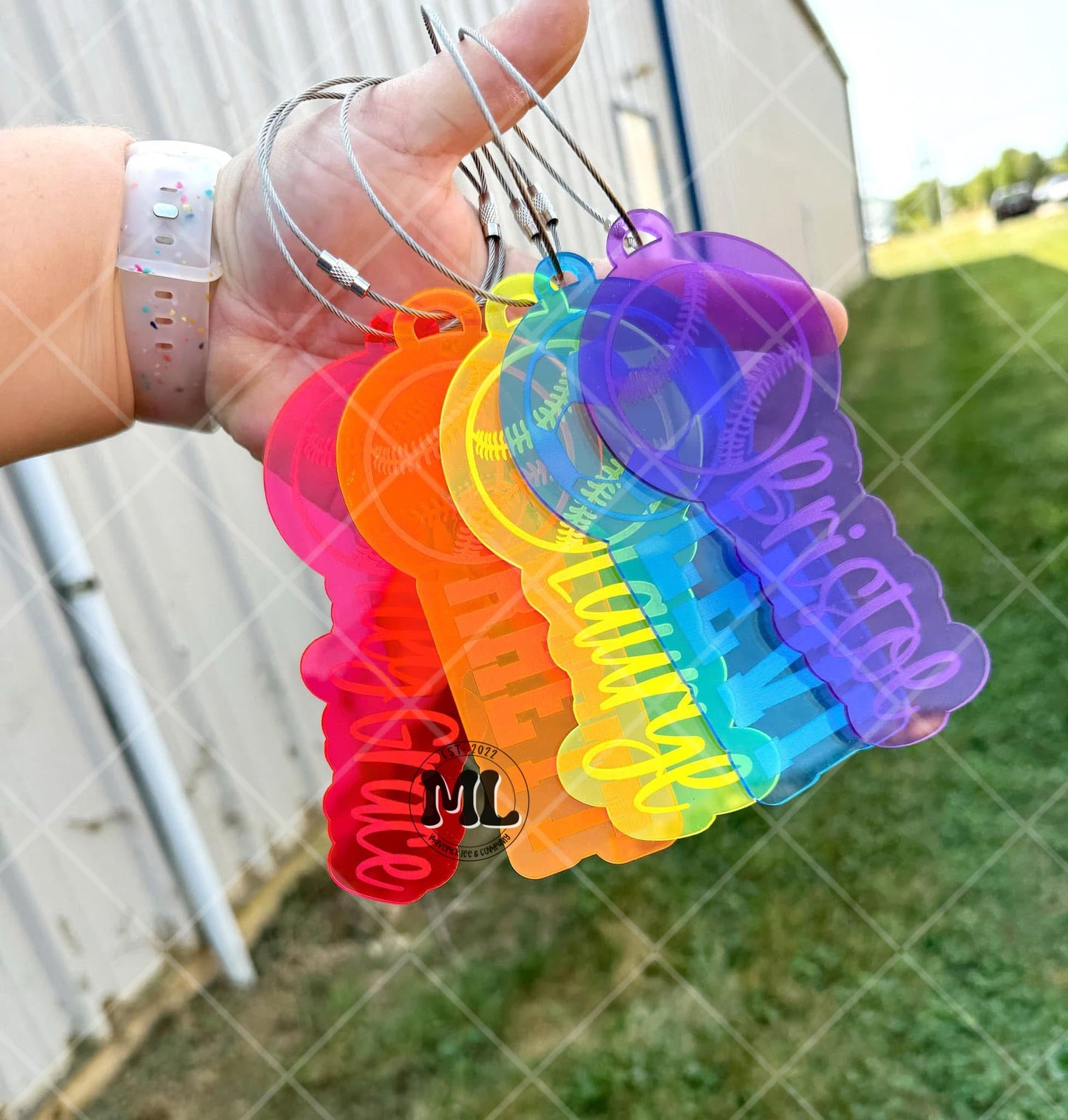 Translucent neon bag tags