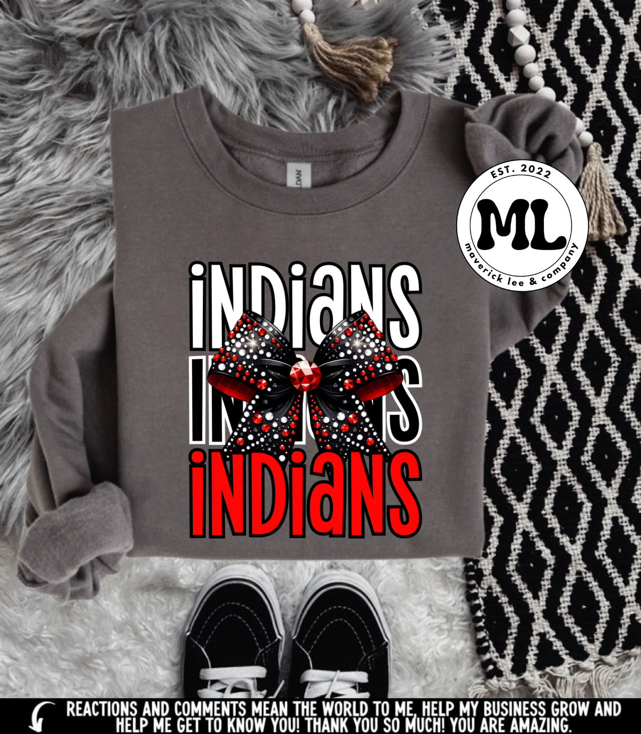 Indians rhinestone bow