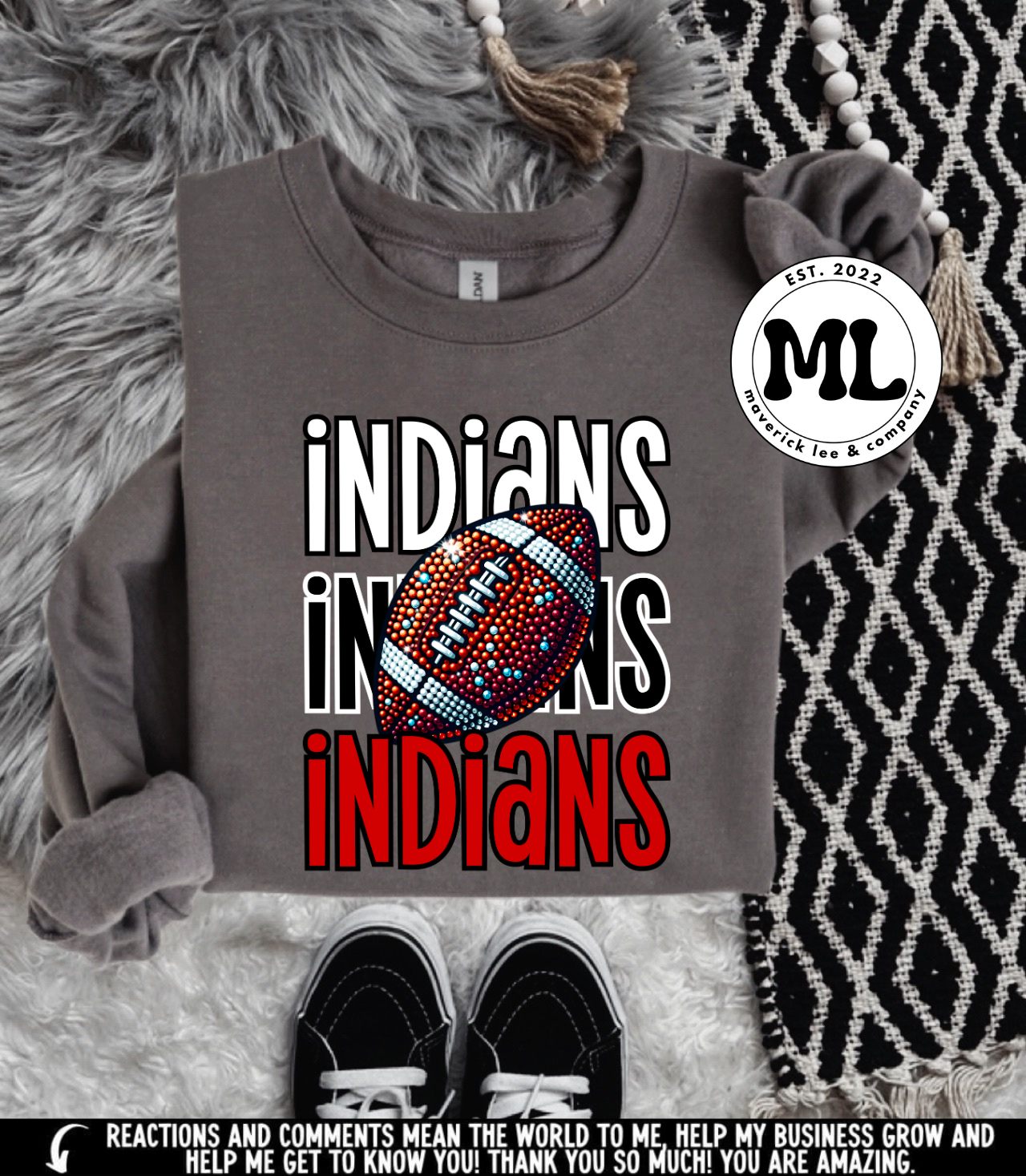 Indians rhinestone football