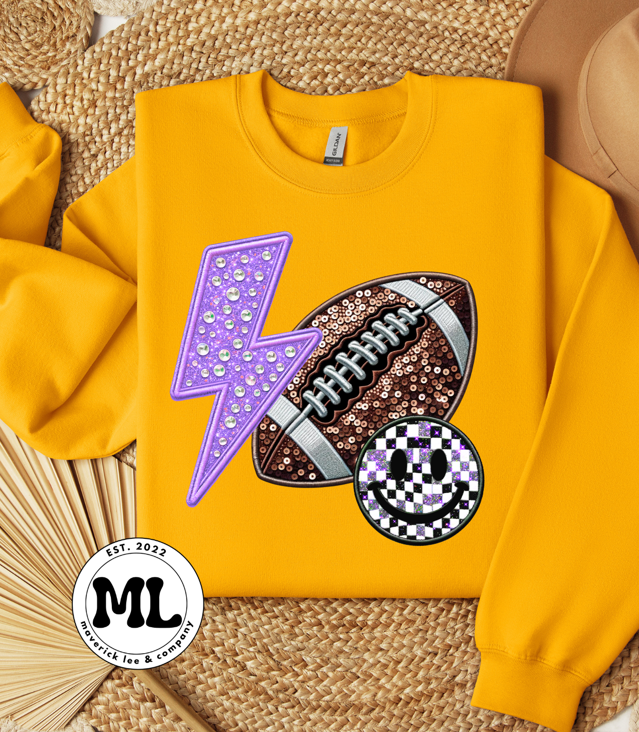 Rhinestone purple bolt football