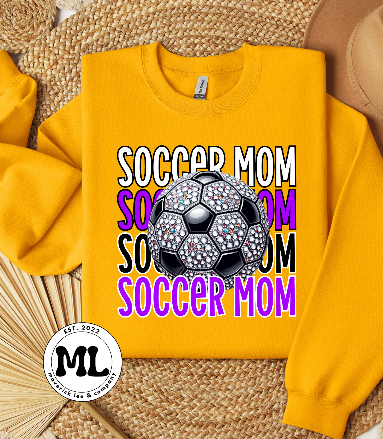 Rhinestone soccer mom – white/purple/black