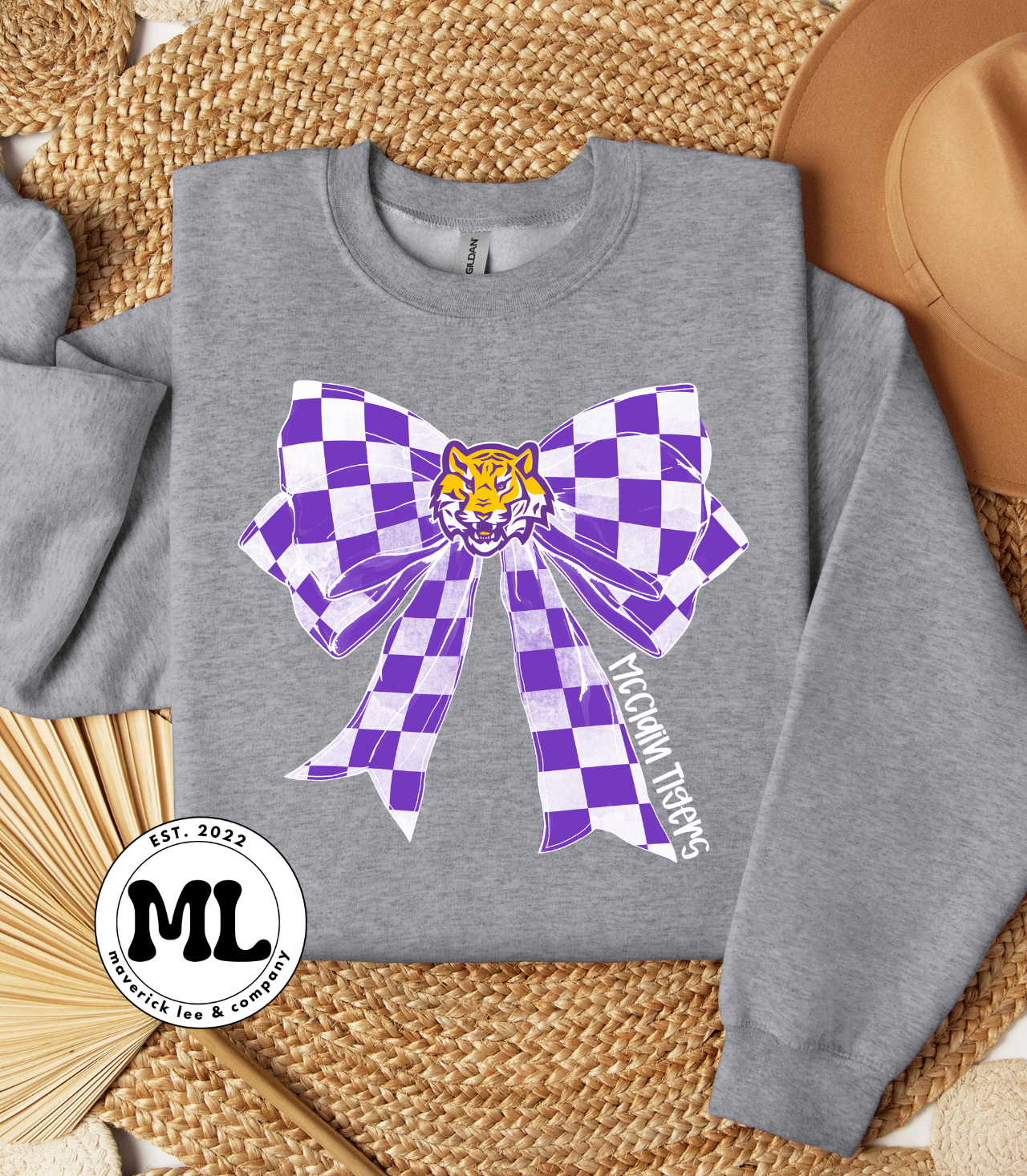 McClain Tigers checkered bow
